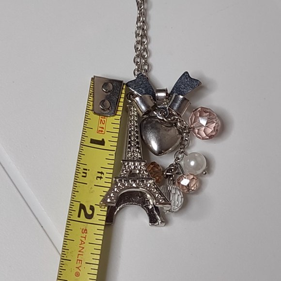Long 32 Inch Necklace With Eiffel Tower, Plastic Beads, Heart, And Bow - Picture 10 of 10